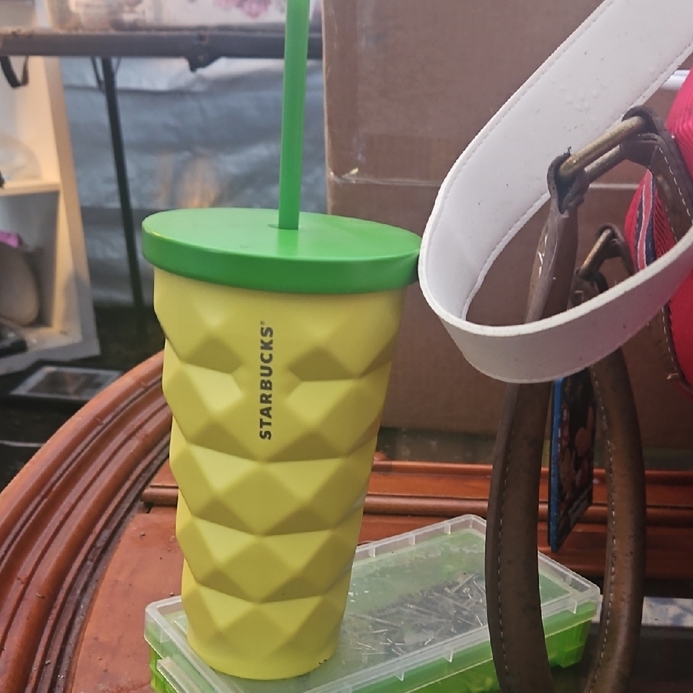 Starbucks Geometric Yellow Tumbler with Green Straw